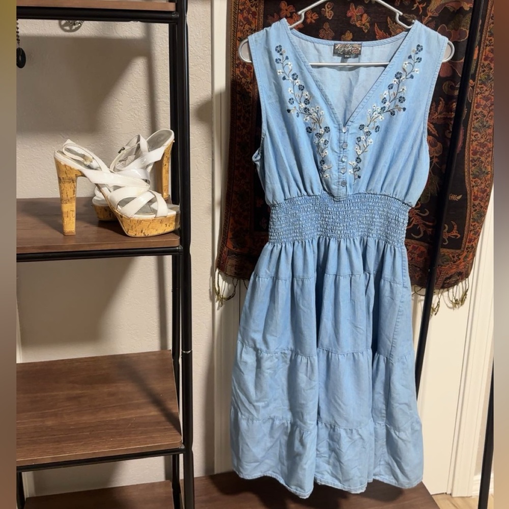 Light Blue Embroidered Midi Dress
